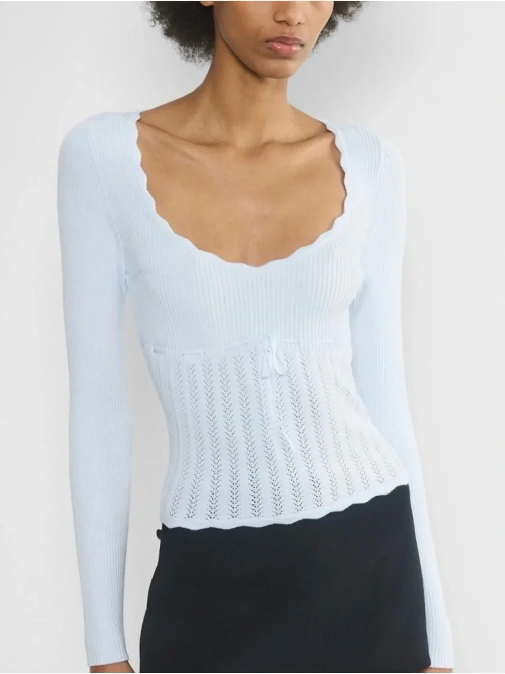 Aritzia Wilfred Light Blue Soloist Sweater | Ribbed Knit Long-Sleeve Top - Picture 6 of 6